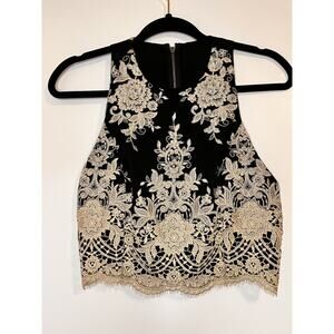 Alice + Olivia Black and Cream Lace Crop Top
